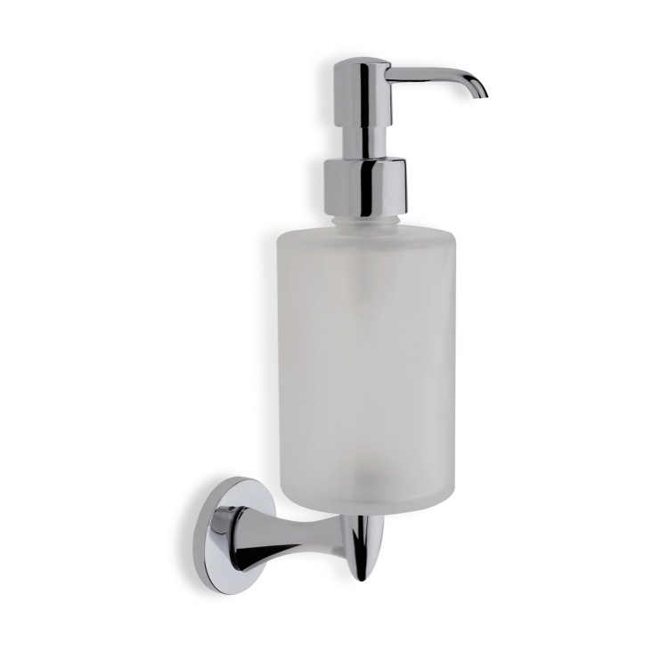 StilHaus H30-08 Wall Mounted Round Frosted Glass Soap Dispenser with Chrome Mounting